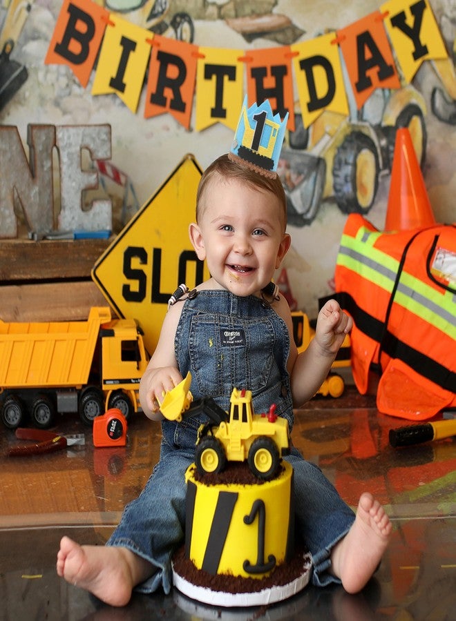 HGFC 1st Birthday Crown For Boys - Excavator Birthday Party Supplies，1st Birthday Photo Shoot Props，Babys' Party Headwear For 1st Birthday，First Birthday Cake Smash Decor - Image 3